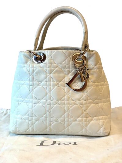 CHRISTIAN DIOR MINI LADY WHITE QUILTED BAG