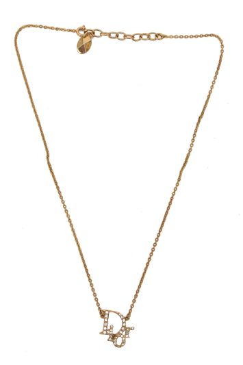 Christian Dior Oblique Crystal Gold Tone Necklace
