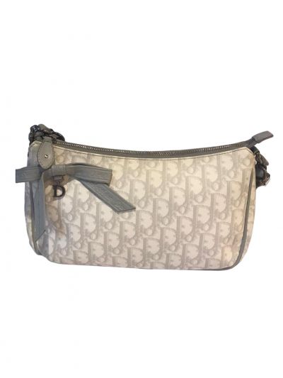 Christian Dior White & Grey Monogram Coated Canvas Romantique Barrel Bag