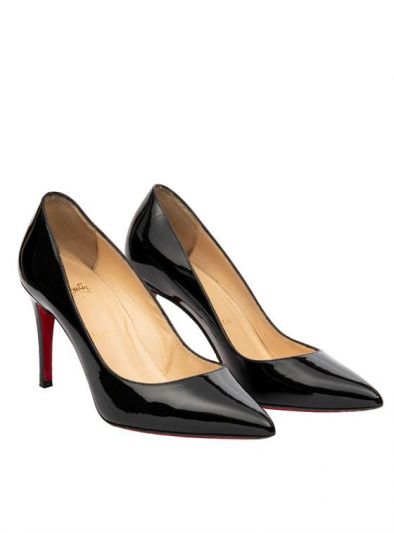 CHRISTIAN LOUBOUTIN BLACK PATENT LEATHER DECOLLETE PUMPS