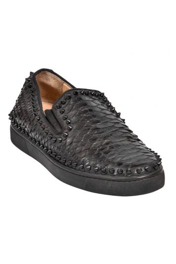 Christian Louboutin Black Python Leather Spike Pik Boat Slip On Sneakers Sneakers