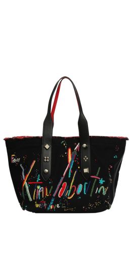 Christian Louboutin Frangibus Black Multicolor Embellished Tote Bag