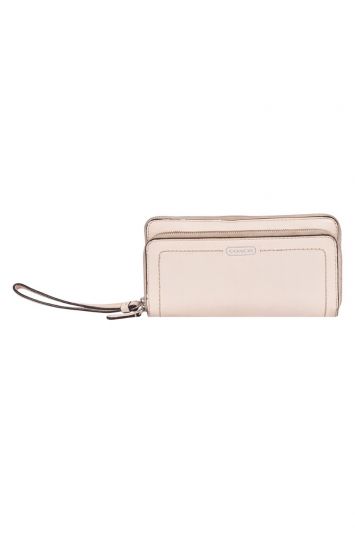 Coach Double Zip Off-White Accordion Wallet