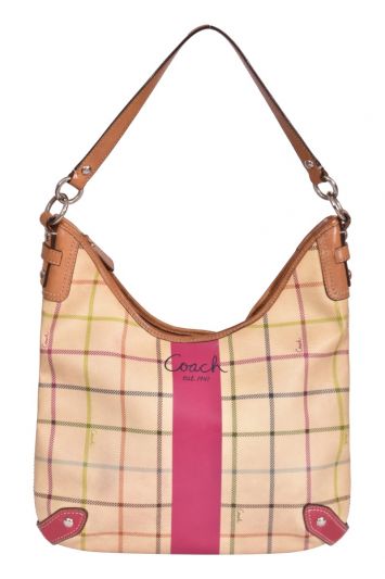 Coach Leather & Canvas Striped Shoulder Bag