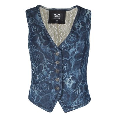 D&G INDIGO PRINTED WASHED DENIM LACE  BACK WAIST COAT