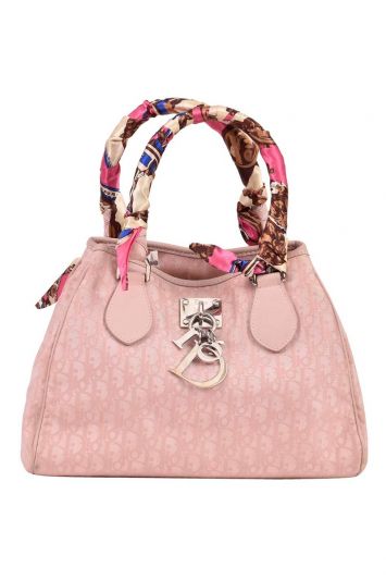 Dior Pink Oblique Nylon and Leather Lovely Tote