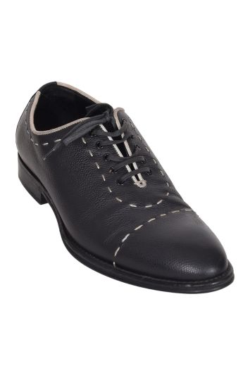 Dolce and Gabbana Black Leather Silica Sitch Oxfords