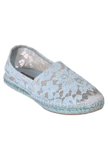 Dolce and Gabbana Blue Floral Lace and Mesh Espadrille