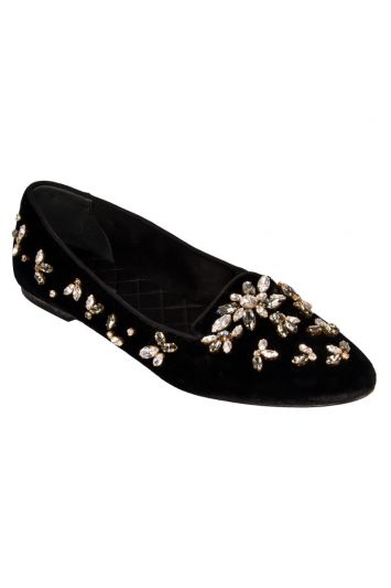 DOLCE AND GABBANA VELVET EMBELLISHED LOAFERS