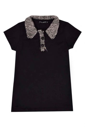 Dolce & Gabbana Black Kashmere Tweed Collar Top