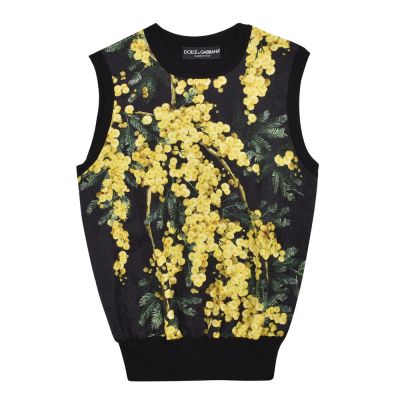 DOLCE & GABBANA BLACK KNITTED FLORAL PRINT TOP