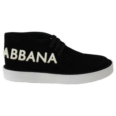 DOLCE & GABBANA BLACK LEATHER DERBY LOGO SNEAKERS