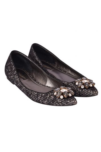 Dolce & Gabbana Crystal Embellished Tweed Ballet Flats