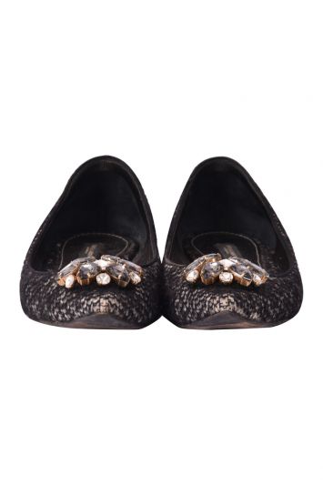 Dolce & Gabbana Crystal Embellished Tweed Ballet Flats