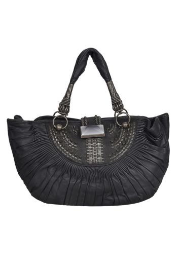 Christian Dior Black Pleated Leather Plisse Tote