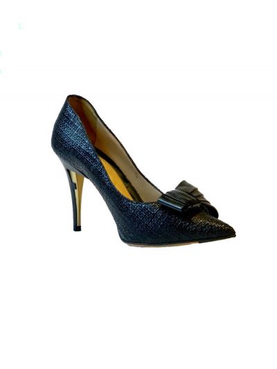 FENDI BLACK RAFFIA BOW POINTED TOE PUMPS