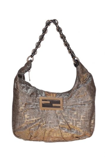 FENDI BROWN/GOLD ZUCCA SHIMMER HOBO BAG