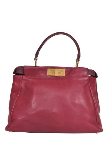 Fendi Burgundy Selleria Leather Peekaboo Bag