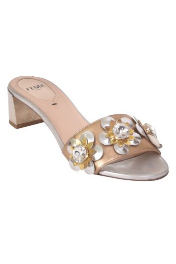 Fendi Flowerland Jeweled Metallic Heels