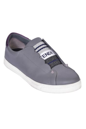 Fendi Grey Leather Rockoko Slip On Sneakers