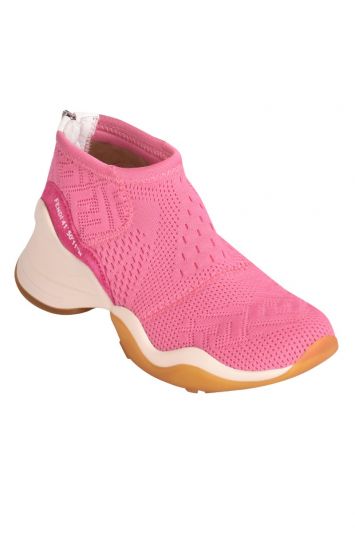 Fendi High Tech Jacquard and Leather Pink Sneakers