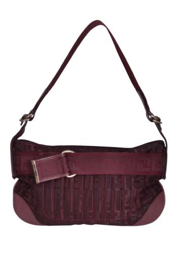Fendi Monogram Burgundy Canvas Shoulder Bag