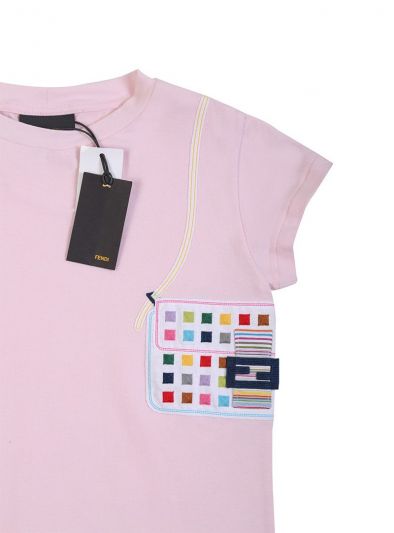 FENDI PASTEL PINK EMBROIDERED PATCHWORK T-SHIRT