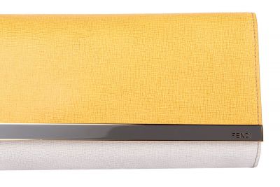 FENDI RUSH COLORBLOCK YELLOW GREY SAFFIANO WRISTLET CLUTCH