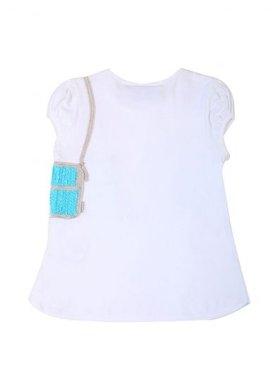 FENDI WHITE & BLUE EMBROIDERED PATCHWORK T-SHIRT