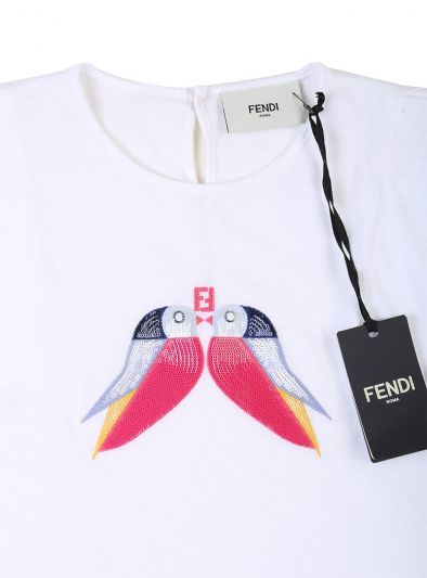 FENDI WHITE FF BIRDS SEQUINS TOP