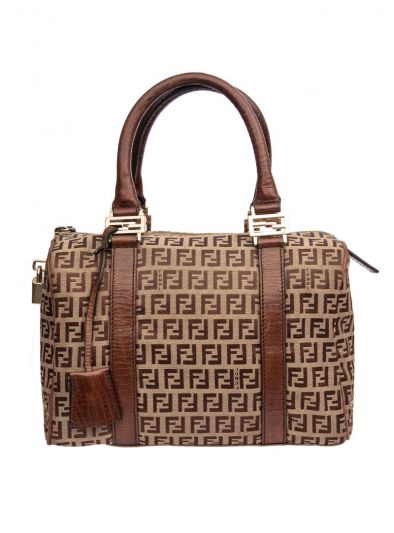 FENDI ZUCCA BROWN BEIGE BOWLING BAG