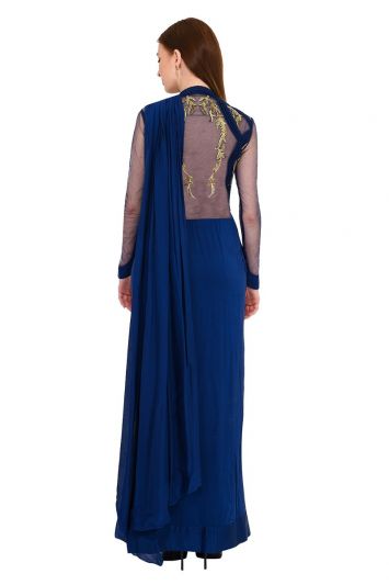 Buy Ivory Georgette Hand Embroidered Pearls Pre-draped Cocktail Saree Gown  For Women by Vivek Patel Online at Aza Fashions.