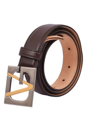 Gianni Versace Logo Buckle Brown Leather Belt