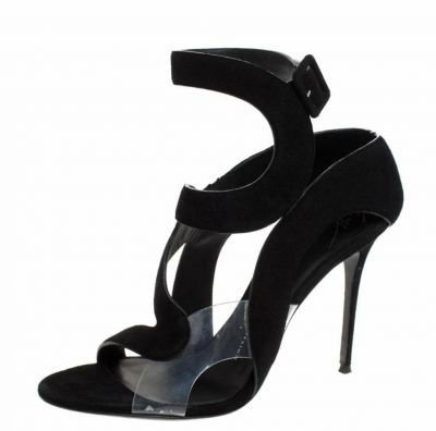 GIUSEPPE ZANOTTI BLACK SUEDE AND PVC SUMMER SANDALS