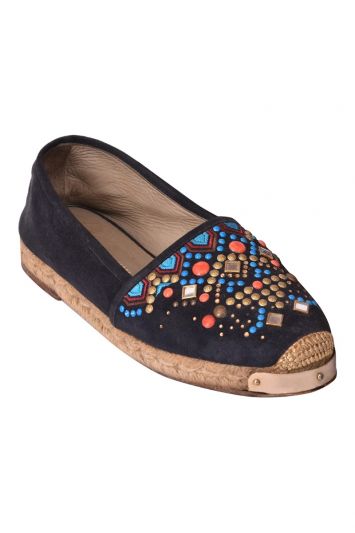 Guiseppe Zanotti Navy Suede Moroccan Multi-Colour Espadrilles