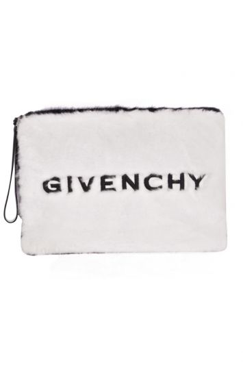 Givenchy Embroidered Logo Faux Fur Clutch