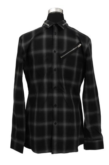 Givenchy Size M Check Grey/Black Shirt with Zip Colla