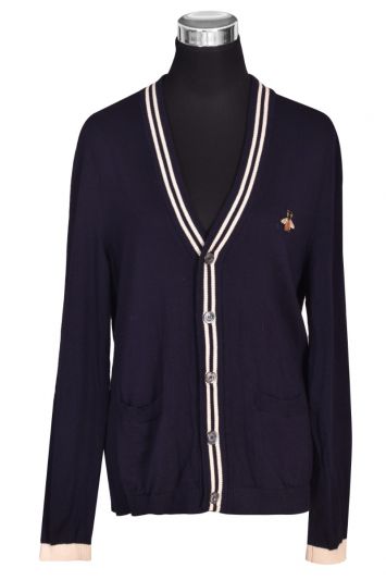 Gucci Bee Wool Knit Blue Cardigan