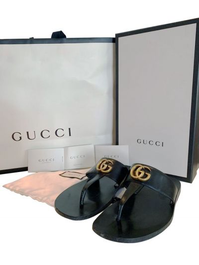 GUCCI BLACK GG MARMONT SANDALS