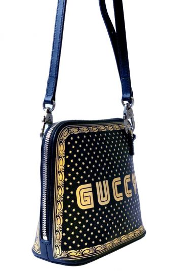 GUCCI BLACK GOLD LEATHER GUCCY CROSSBODY BAG