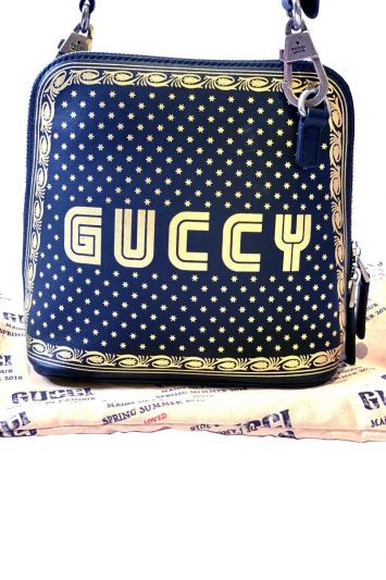 GUCCI BLACK GOLD LEATHER GUCCY CROSSBODY BAG