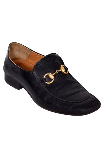Gucci Black Leather Horsebit Slip on Loafers