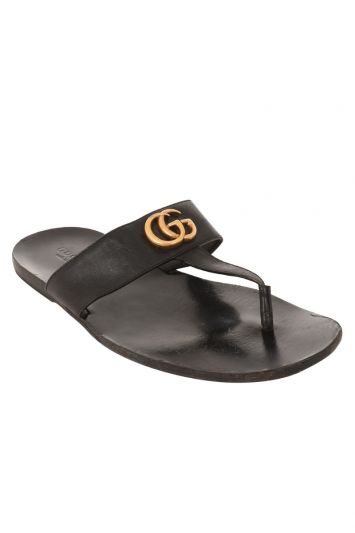 One Stud Calfskin Flat Thong Sandal for Woman in Black