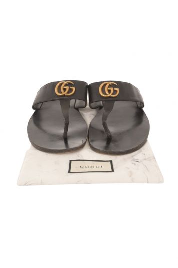 GUCCI BLACK LEATHER LOGO GG CALF NERO SLIPPERS