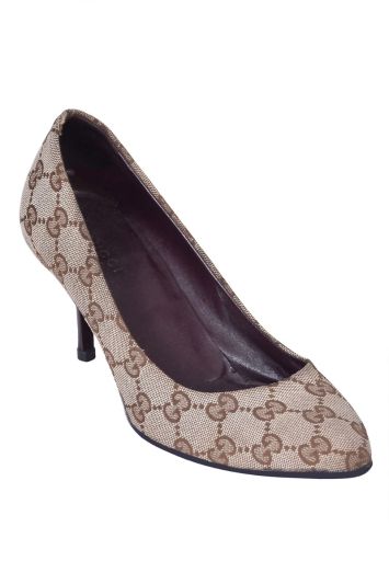 Gucci Brown GG Canvas Pointed Toe Pumps