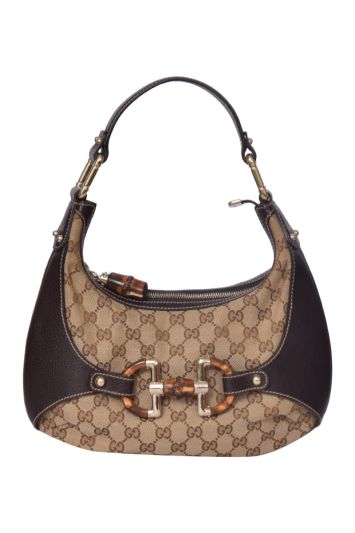 Gucci Brown Monogram Horsebit Shoulder Bag