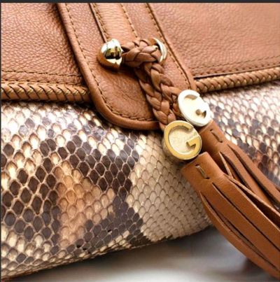 GUCCI BROWN EXOTIC SNAKE SKIN LARGE CLUTCH