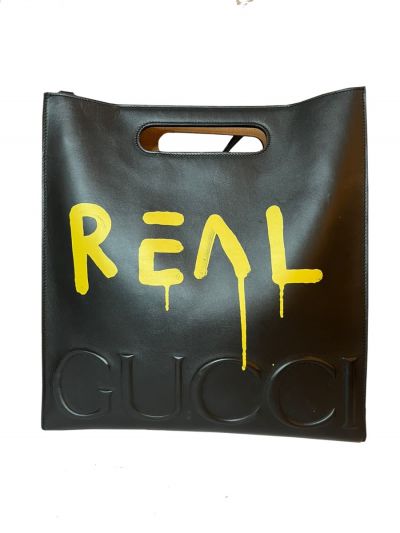 Gucci Calfskin Ghost Graffiti Black Tote Bag