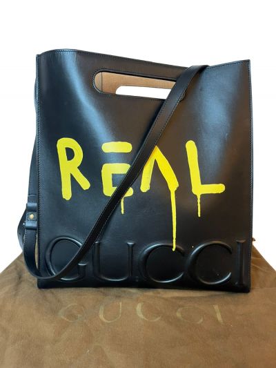 Gucci Calfskin Ghost Graffiti Black Tote Bag