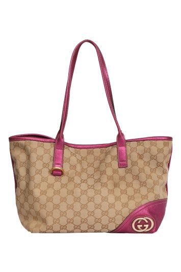 Gucci Canvas Britt Pink Tote Bag